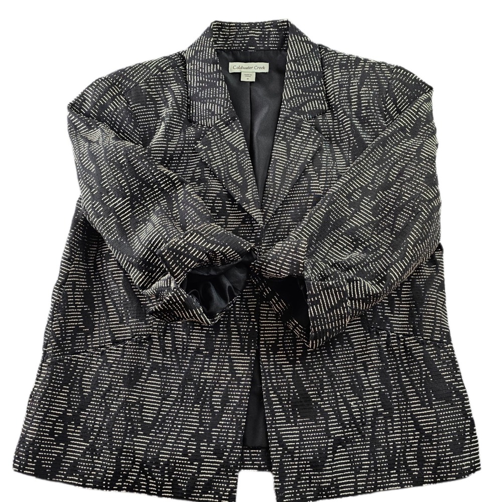 Coldwater Creek Blazer Jacket Womens 8 Black White Textured Career Notch Lapel